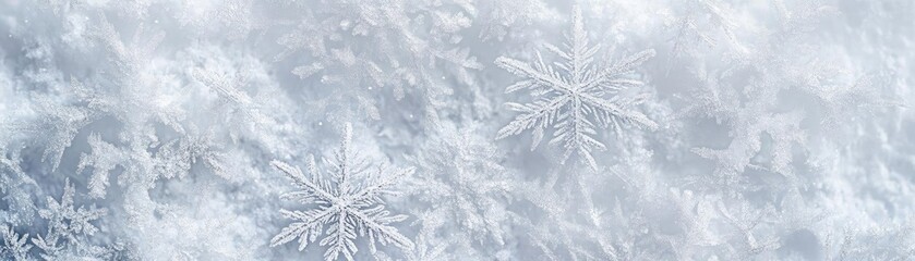 Close-up of delicate and intricate snowflakes on a soft, white background, perfect for winter themes and seasonal designs.