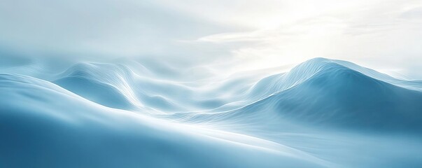 A serene and tranquil landscape featuring soft, flowing waves of blue and white hues, evoking calmness and peace.