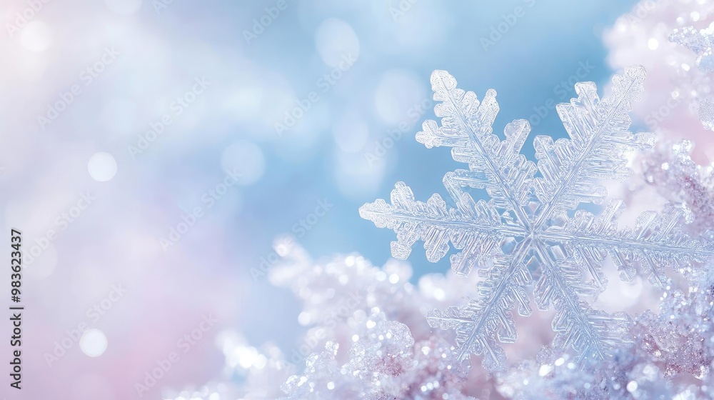 Aufkleber a delicate snowflake rests on soft, shimmering snow, creating a serene winter scene filled with tran