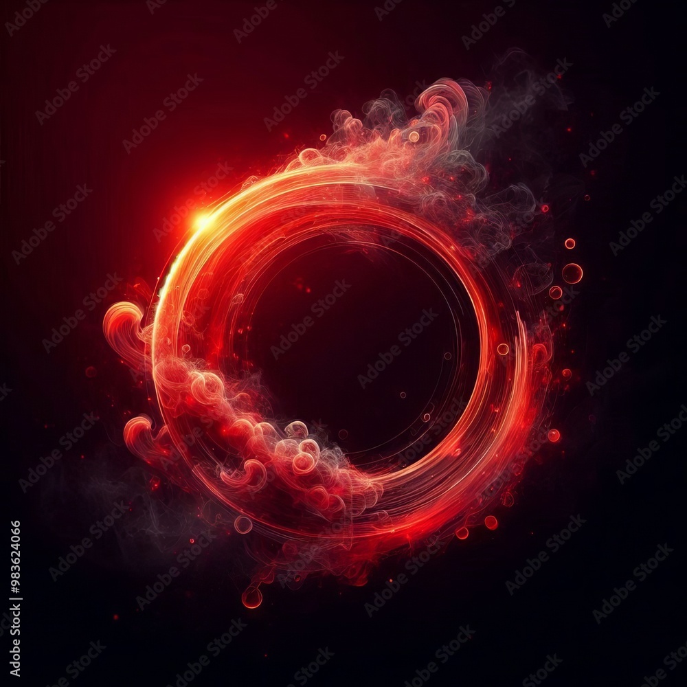 Poster fractal burst of energy in a futuristic red and black space with glowing circles and swirling patter