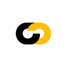 Interlocking Circles Logo: Abstract logo design featuring two interlocking circles, one black and one yellow, symbolizing connection, unity, and infinity. Perfect for branding, corporate identity, and