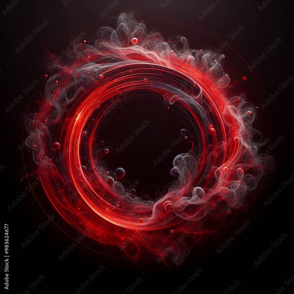 Aufkleber vibrant abstract red spiral with glowing circles against a dark background, creating a fiery and dyn