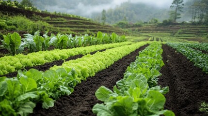 Obraz premium A field of green vegetables including lettuce and spinach