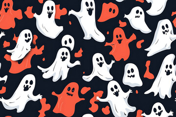 A playful pattern of various cartoon ghosts with expressive faces on a   background. The ghosts have wide eyes and open mouths, evoking surprise or fright. Ideal for Halloween designs. AI-generated
