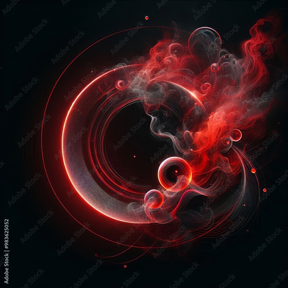 Poster dynamic abstract red circle with swirling flames and energy on a black background