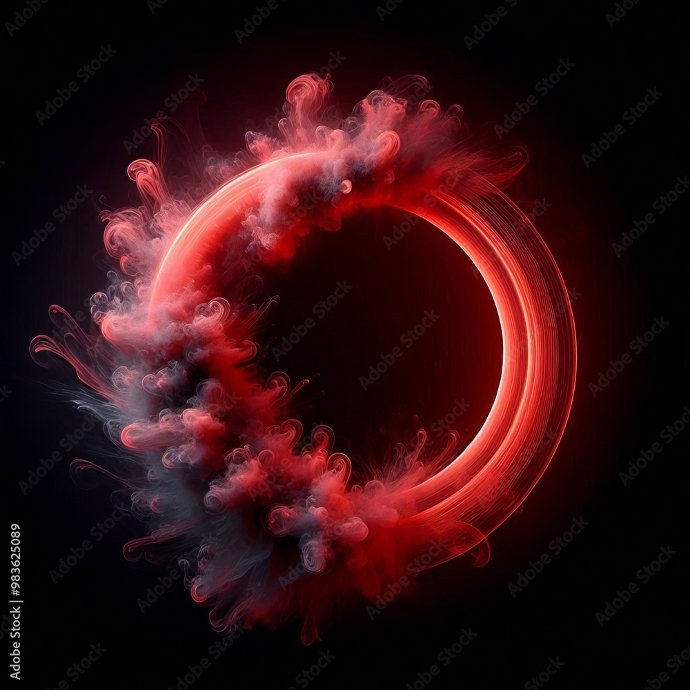 Poster dynamic abstract red circle with swirling flames and energy on a black background