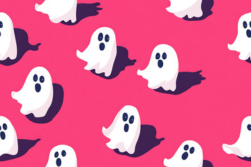 A playful pattern of various cartoon ghosts with expressive faces on a   background. The ghosts have wide eyes and open mouths, evoking surprise or fright. Ideal for Halloween designs. AI-generated
