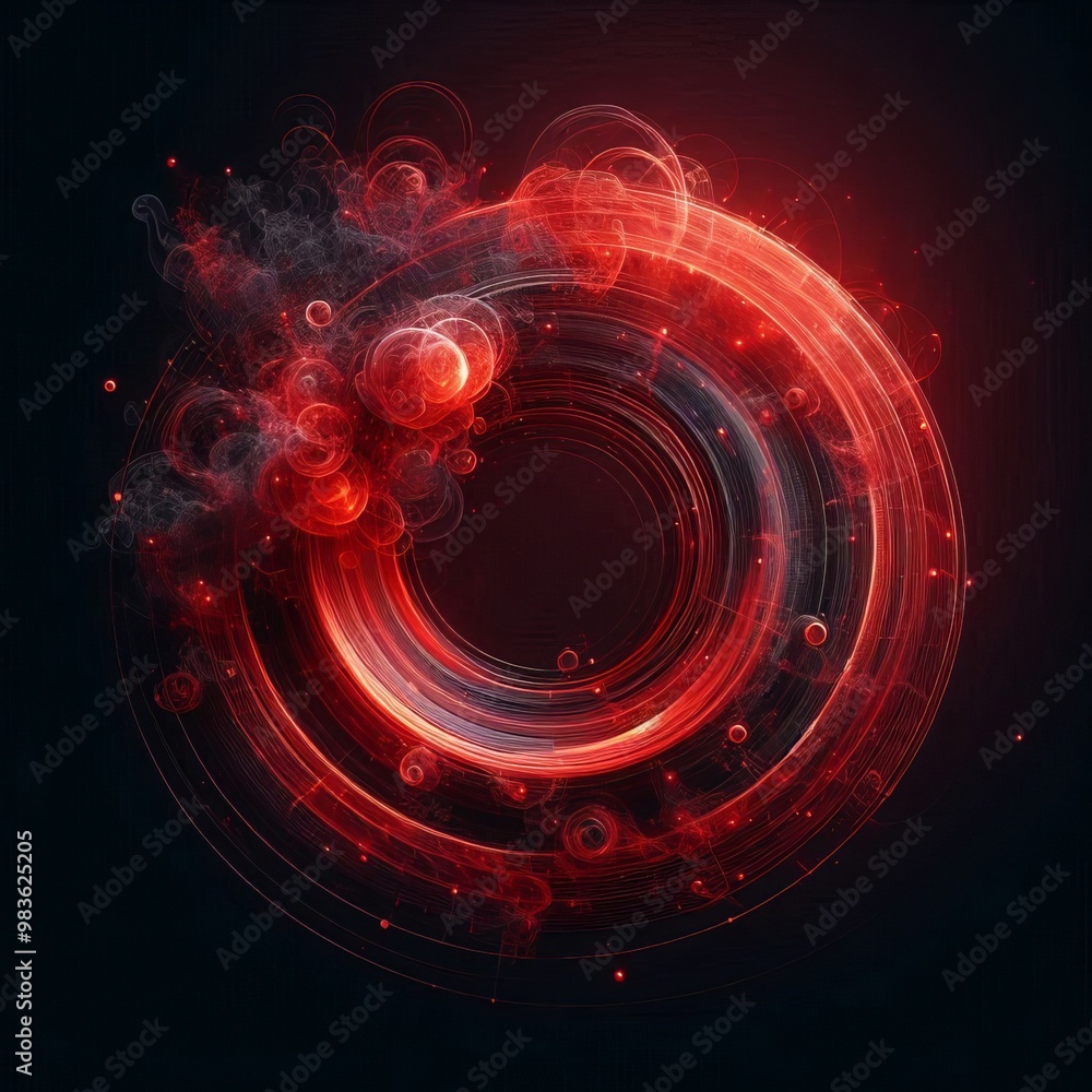 Poster dynamic abstract red circle with swirling flames and energy on a bold red background