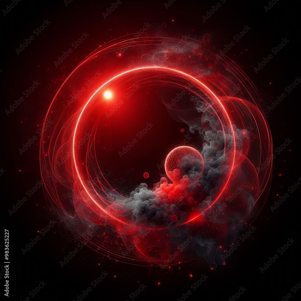 Poster dynamic abstract red circle with swirling flames and energy on a bold red background