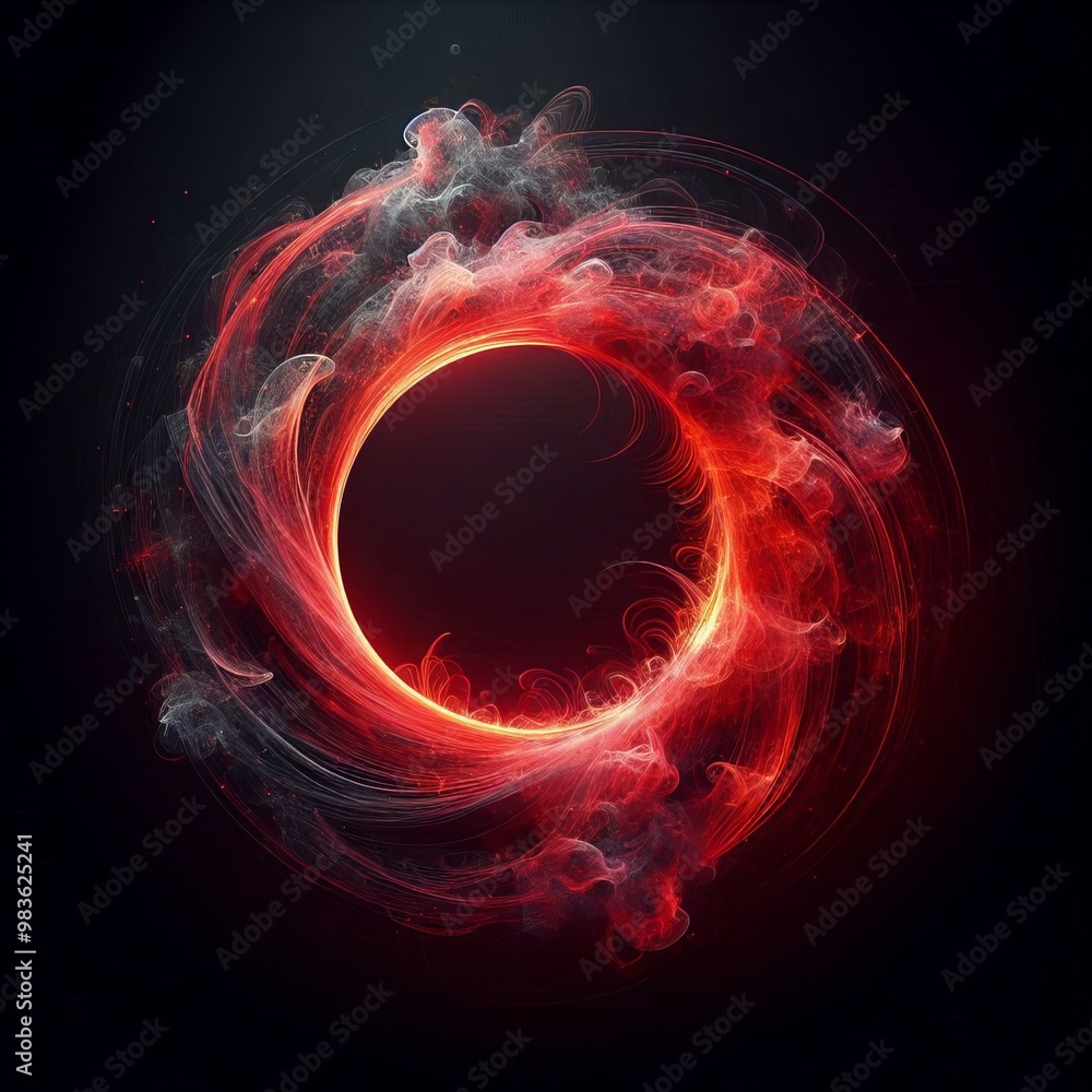 Poster dynamic abstract red circle with swirling flames and energy on a bold red background