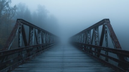 Obraz premium A bridge with foggy weather and a wooden deck