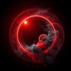 Fototapeta premium Dynamic abstract red circle with swirling flames and energy on a bold red background