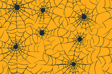 Seamless repeating pattern of cartoon 3D spider webs done in flat style, perfect for Halloween or spooky themed projects, flat line vector style


