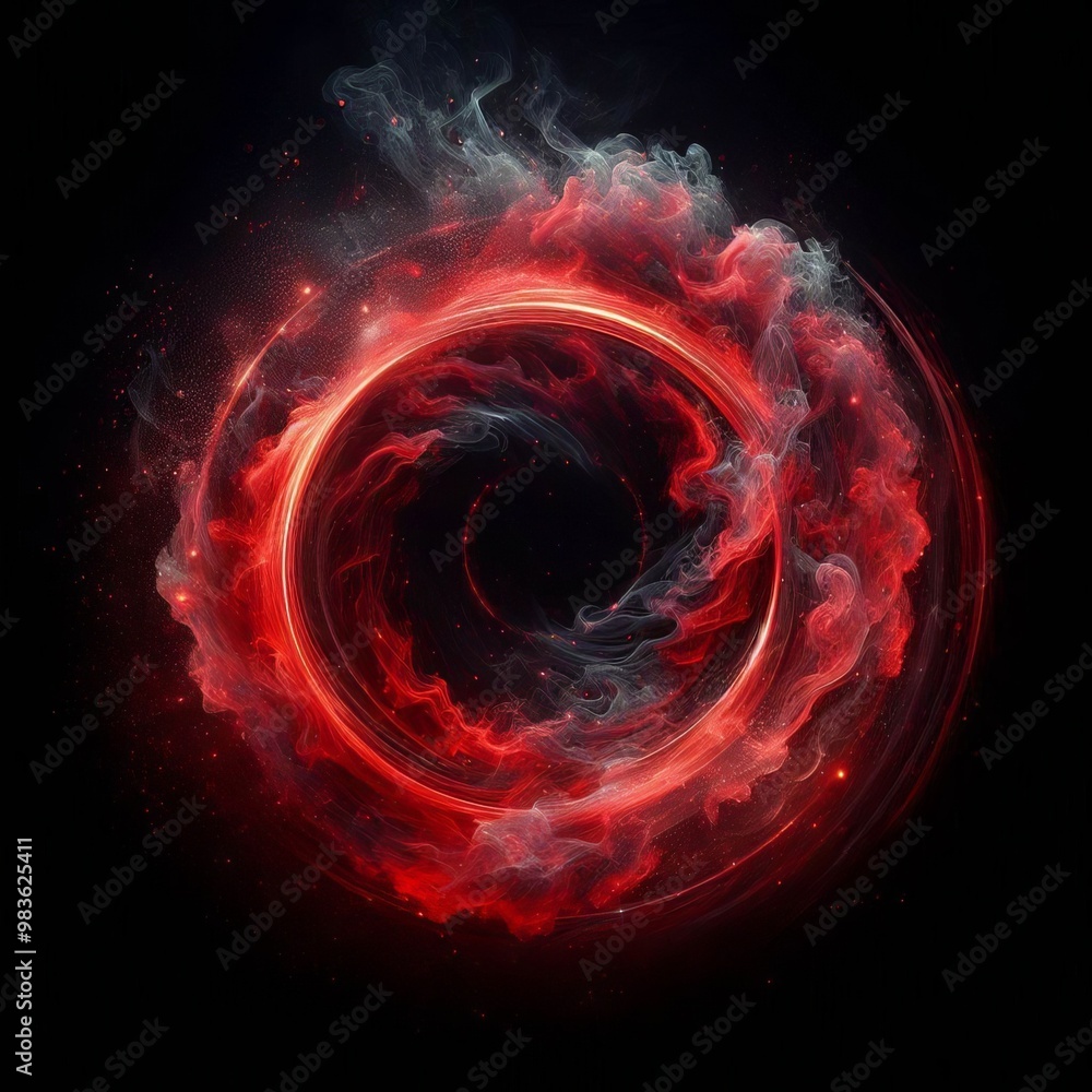 Poster dynamic abstract red circle with swirling flames and energy on a bold red background