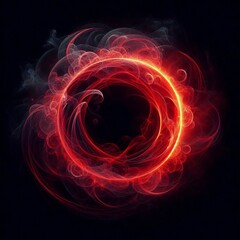 circle glowing in the dark with vibrant flames of red, against a deep black background