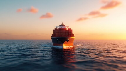 Fototapeta premium Futuristic Container Ship at Sea for Global Logistics and Supply Chain Infrastructure - 3D Illustration with Copy Space for Text
