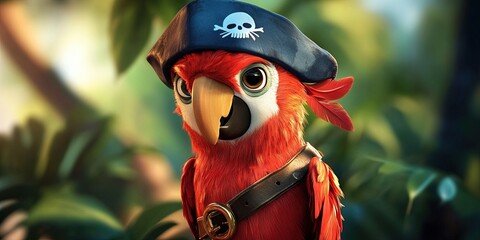 3D animated cartoon parrot dressed as pirate