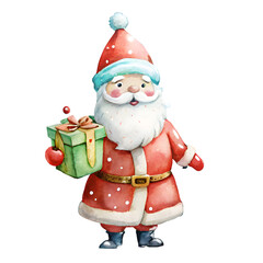 Watercolor clipart of Santa Claus on a transparent background.