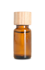 Bottle of essential oil isolated on white
