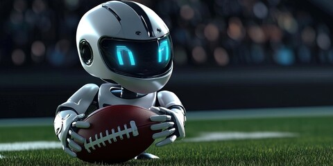 3D animated cartoon robot playing american football 