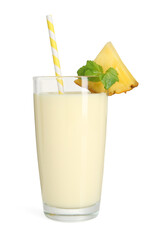 Tasty pineapple smoothie in glass isolated on white