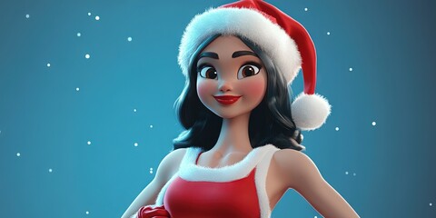 3D animated cartoon Santa cheerleader for 2024 Christmas
