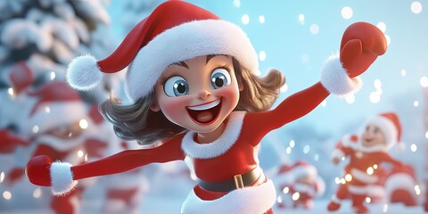 3D animated cartoon Santa cheerleader for 2024 Christmas