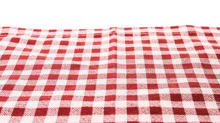 Folded tablecloth with checkered pattern isolated on white
