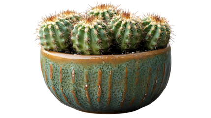 A vibrant arrangement of prickly cacti in a decorative ceramic pot, perfect for home decor.