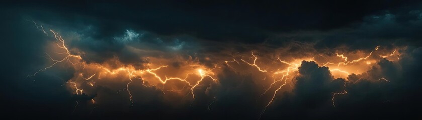 Dramatic lightning illuminating a dark stormy sky, showcasing nature's powerful energy in a breathtaking display.