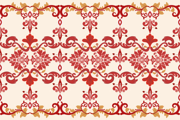 Floral Damask on pastel pink Background - Classic Damask Seamless Pattern - Vector Illustration for Elegant Textile Design 