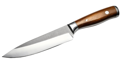 Professional kitchen knife with a sleek blade and ergonomic handle, isolated on a white background.