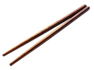 Two wooden chopsticks isolated on a white background.