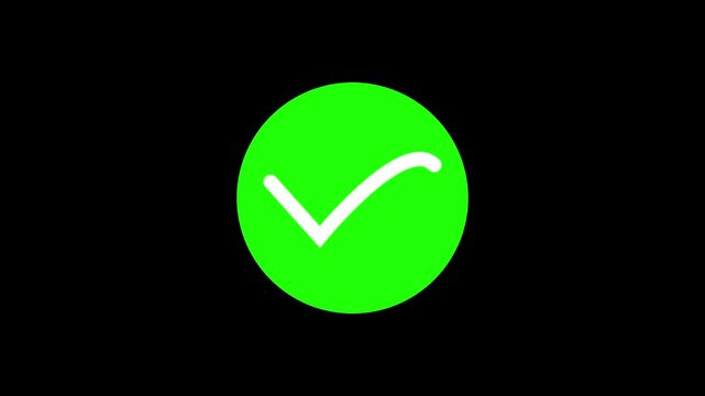 Tick mark icon animation on black background.