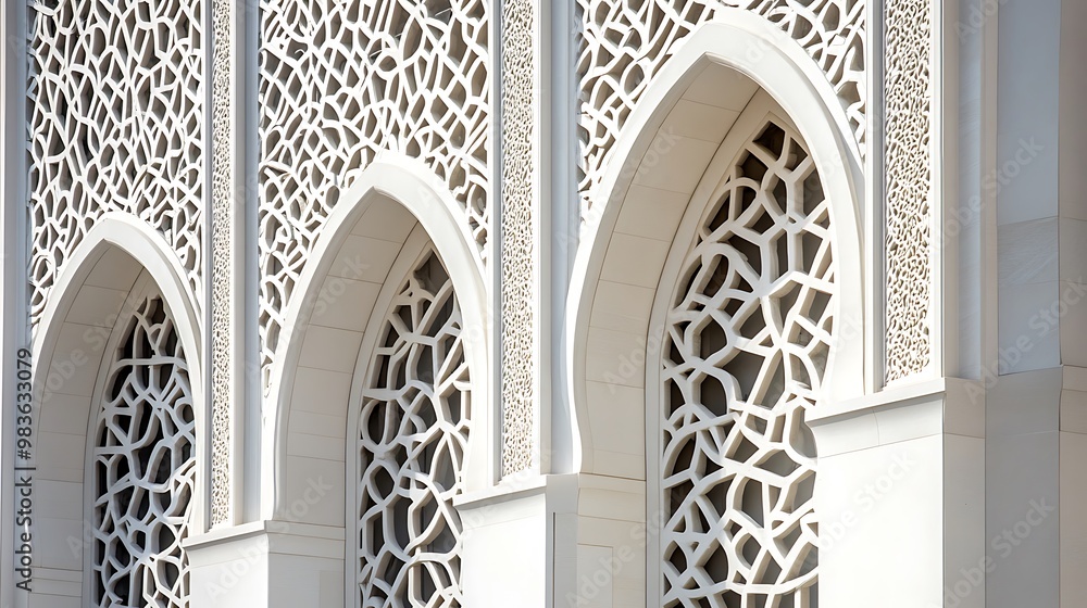 Poster white mosque architecture with intricate latticework