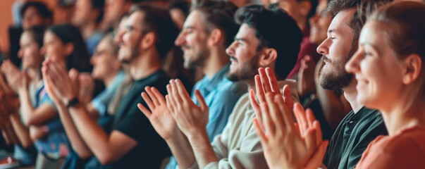 Fototapeta premium Audience clapping their hands at a large event