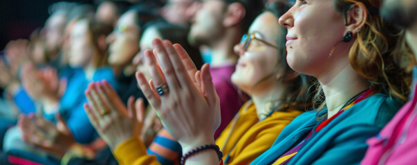 Audience clapping their hands at a large event