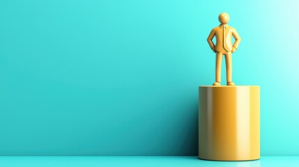 Triumph of Business Success - Minimalist Figure atop Bar Chart with Copy Space for Achievement Text