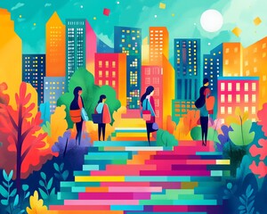 Illustration of a reading campaign with bookthemed activities, community involvement, and engaging visuals, bright and modern design