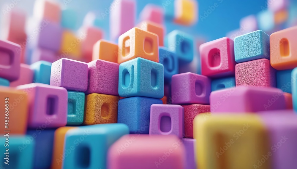 Aufkleber dynamic scene of 3d alphabet blocks arranged in a vibrant and interactive learning environment, clea