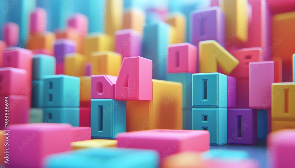 Aufkleber dynamic scene of 3d alphabet blocks arranged in a vibrant and interactive learning environment, clea