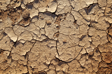 Close-up of dry, cracked dirt during a drought