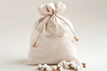 Bag of cotton on a white background. Close-up.