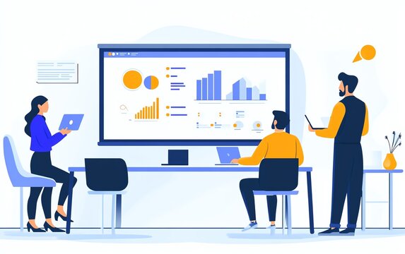 A highresolution image showing business consultants working together in a modern office space