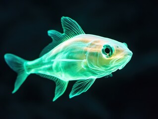 Fototapeta premium Bioluminescent fish moving stealthily through the dark waters, using quick, precise motions for survival in the abyss