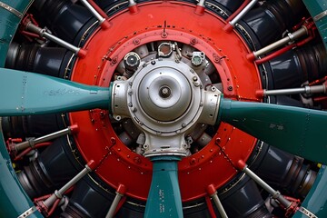 Close up of the engine of a turbofan airplane. Industrial background