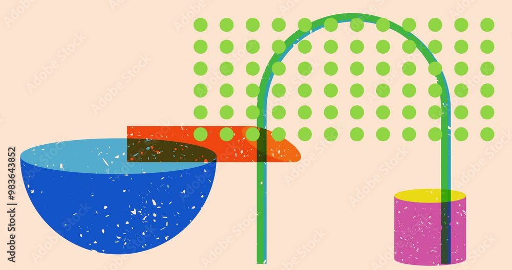 Poster risograph shapes. geometry elements abstract texture. big colorful geometric animation. object in tr