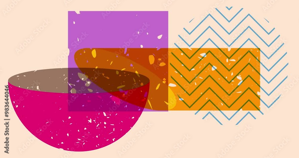 Poster risograph shapes. geometry elements abstract texture. big colorful geometric animation. object in tr