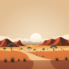 Outback Australia sunset landscape down under, red sandy desert landscape of the australian outback gum with trees, Generative AI