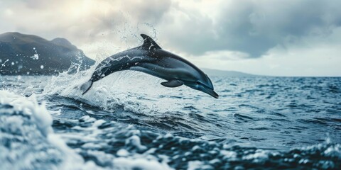 Obraz premium A dark dolphin soaring elegantly